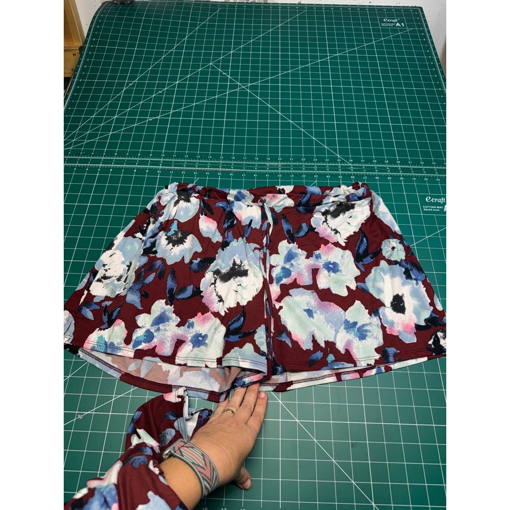 Grace & Lace Floral Pajama Set Burgundy Blue Cami and Shorts L/XL